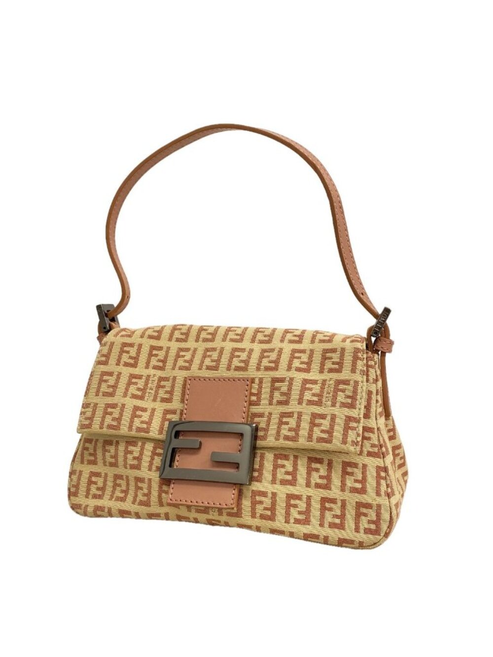 Fendi Handbag Zucchino Nylon Canvas Pink Beige Silver